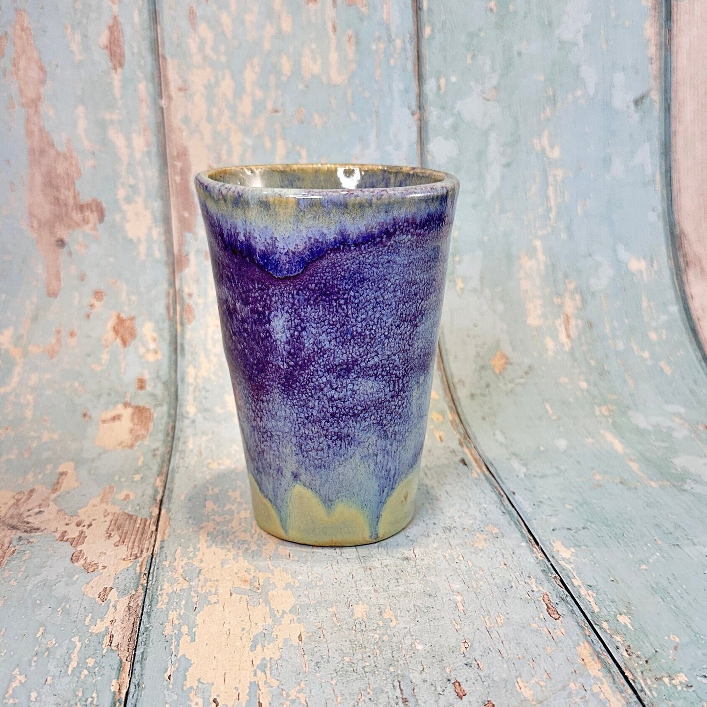 Purple and Green Ceramic Tumbler, Handmade Modern Cup