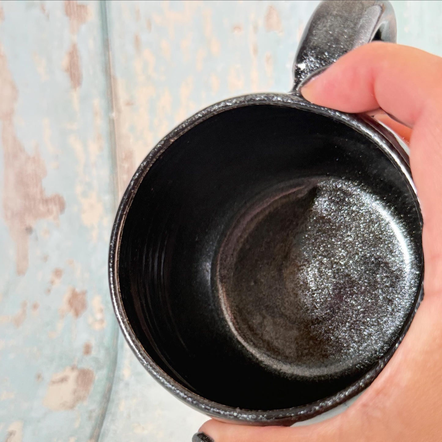 Black Halloween Bat Mug, Handmade Ceramic Cup