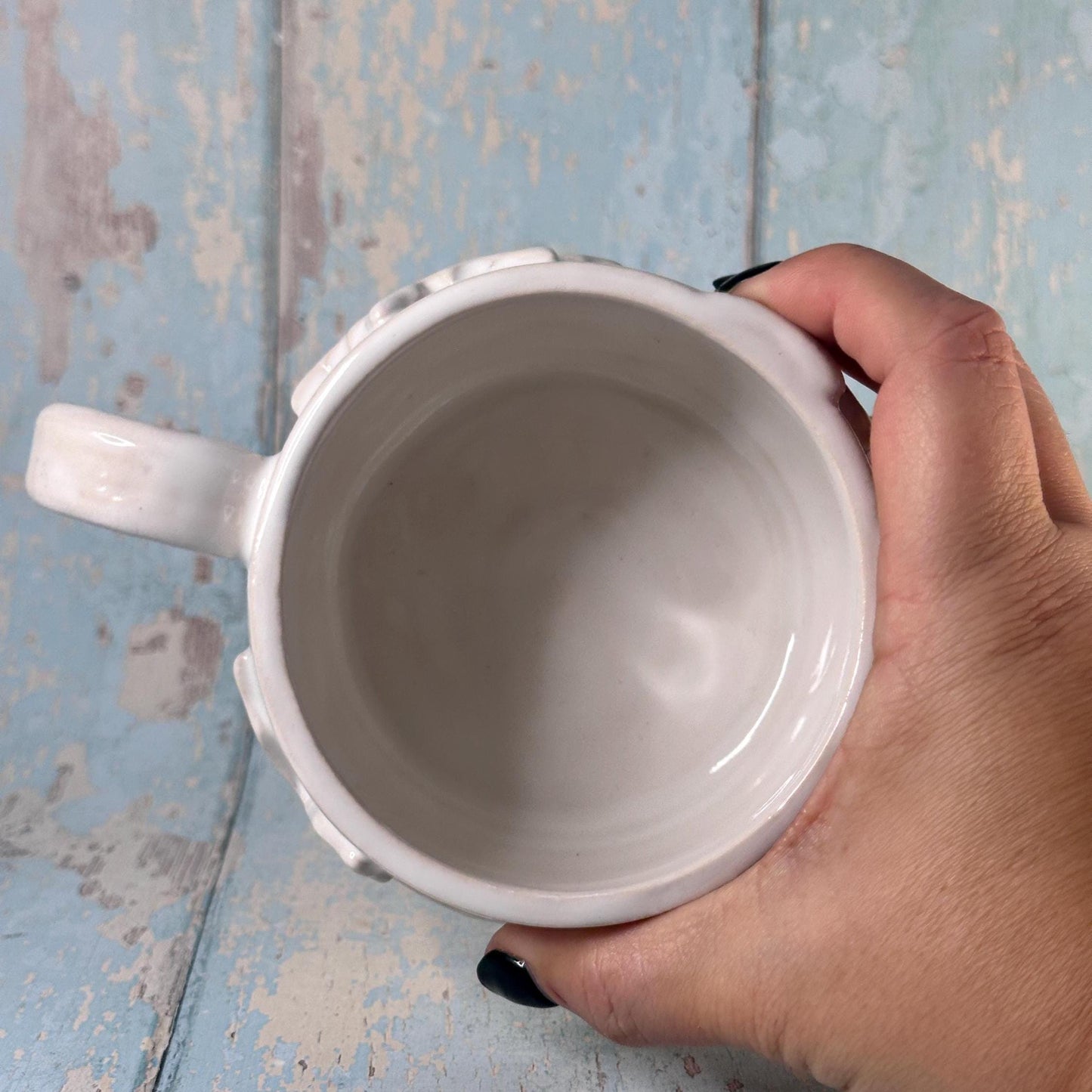 White Christmas Snowflake Mug, Handmade Ceramic Cup - Second