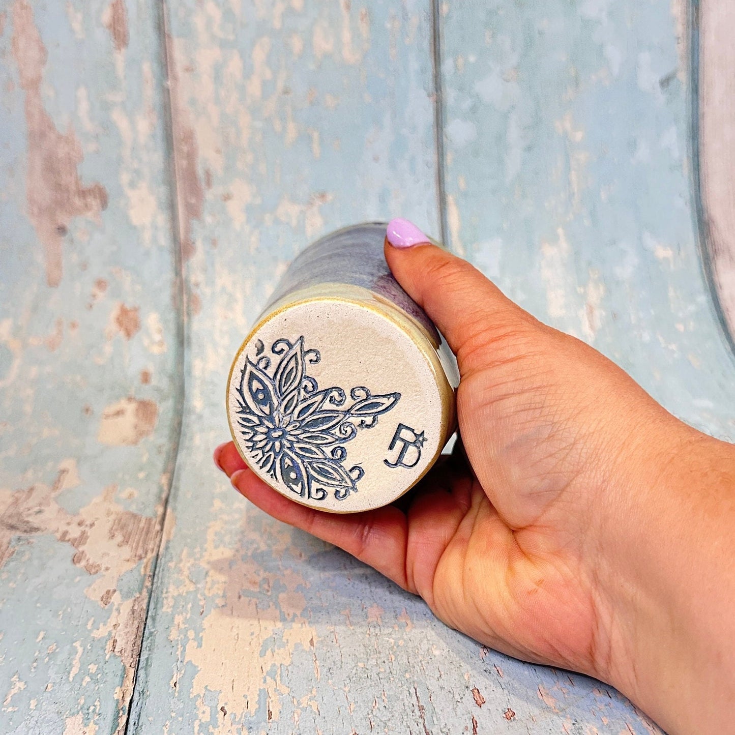 Purple and Green Ceramic Tumbler, Handmade Modern Cup