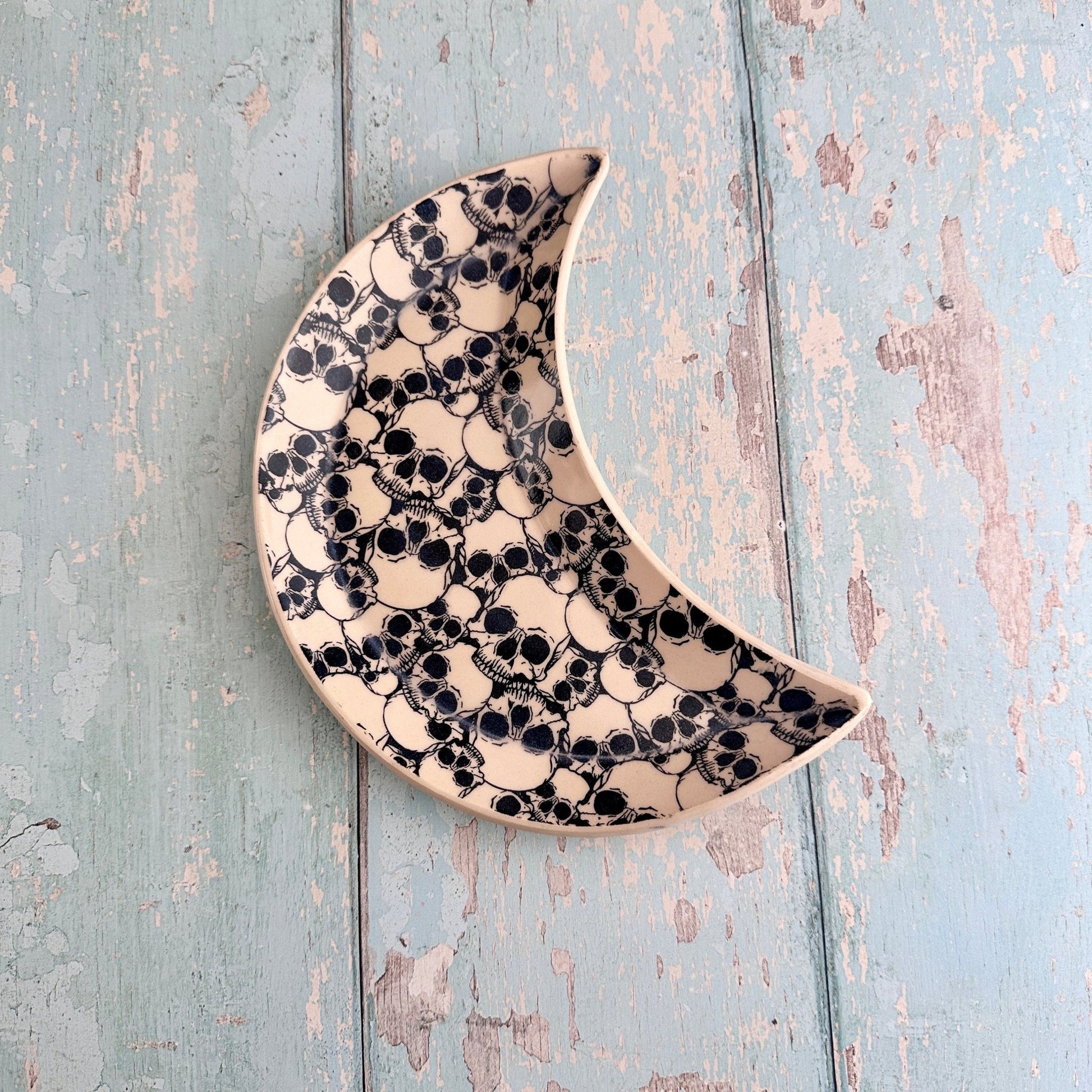 Ceramic Skull Moon Dish, Handmade Bedroom Tray - FJD Ceramics