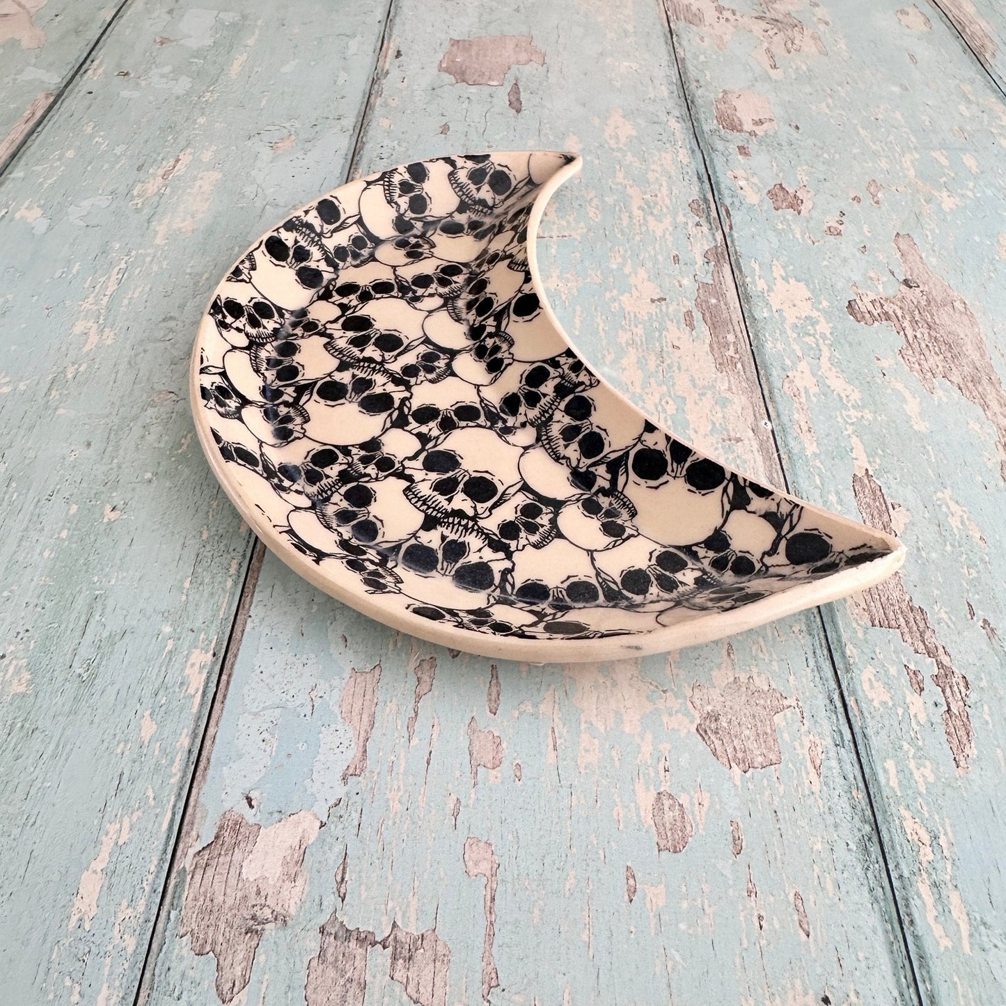 Ceramic Skull Moon Dish, Handmade Bedroom Tray - FJD Ceramics