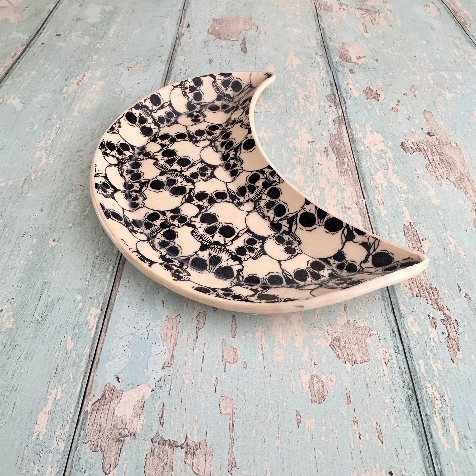 Ceramic Skull Moon Dish, Handmade Bedroom Tray - FJD Ceramics
