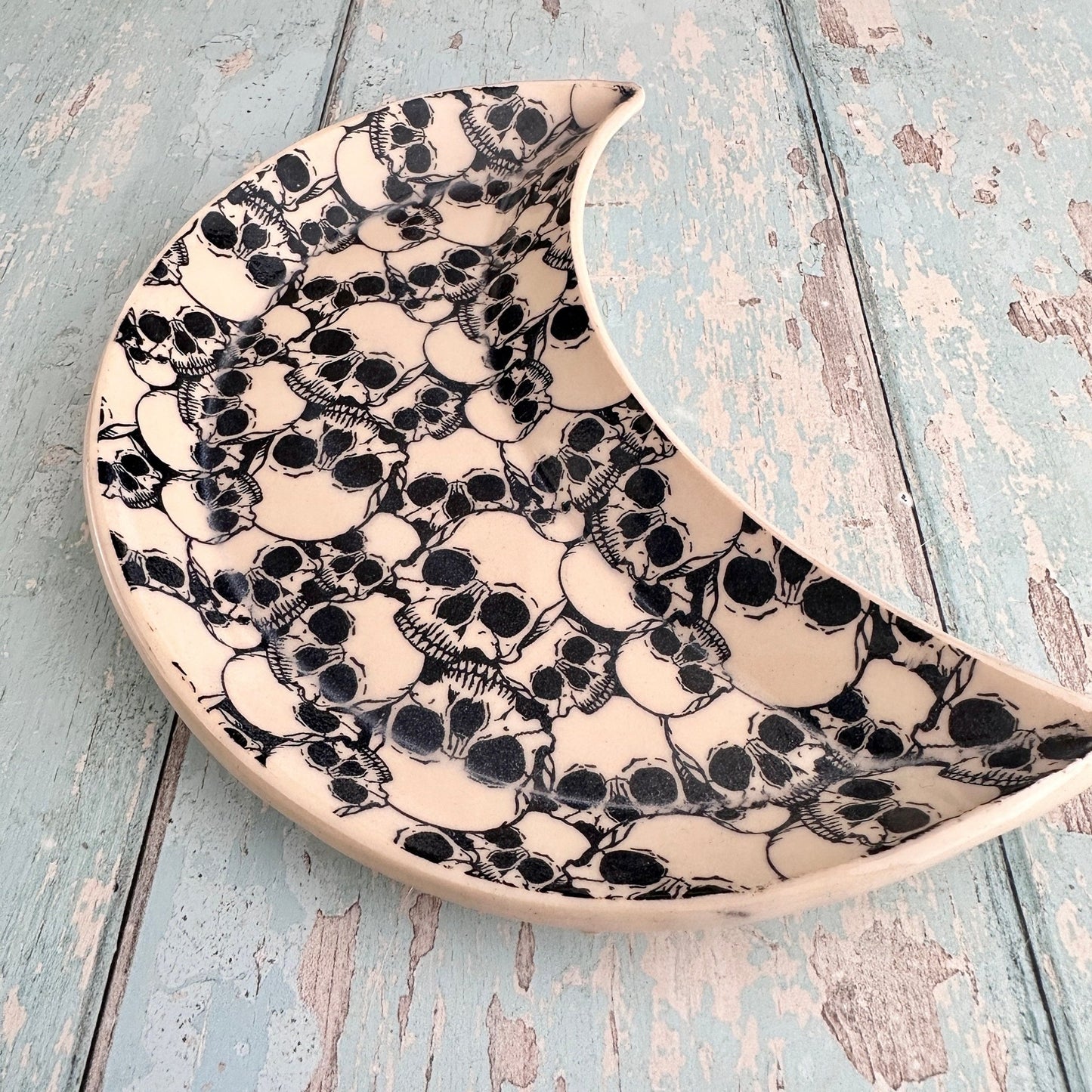 Ceramic Skull Moon Dish, Handmade Bedroom Tray - FJD Ceramics