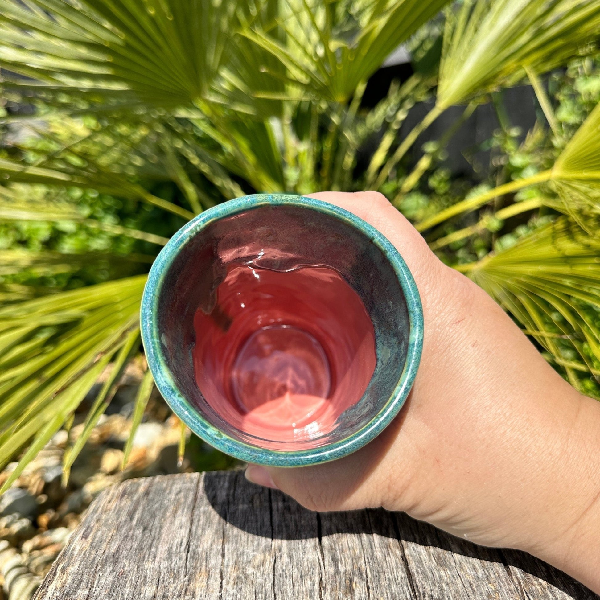 Ceramic Watermelon Drink Tumbler, Large Pink and Green Water Cup - FJD Ceramics