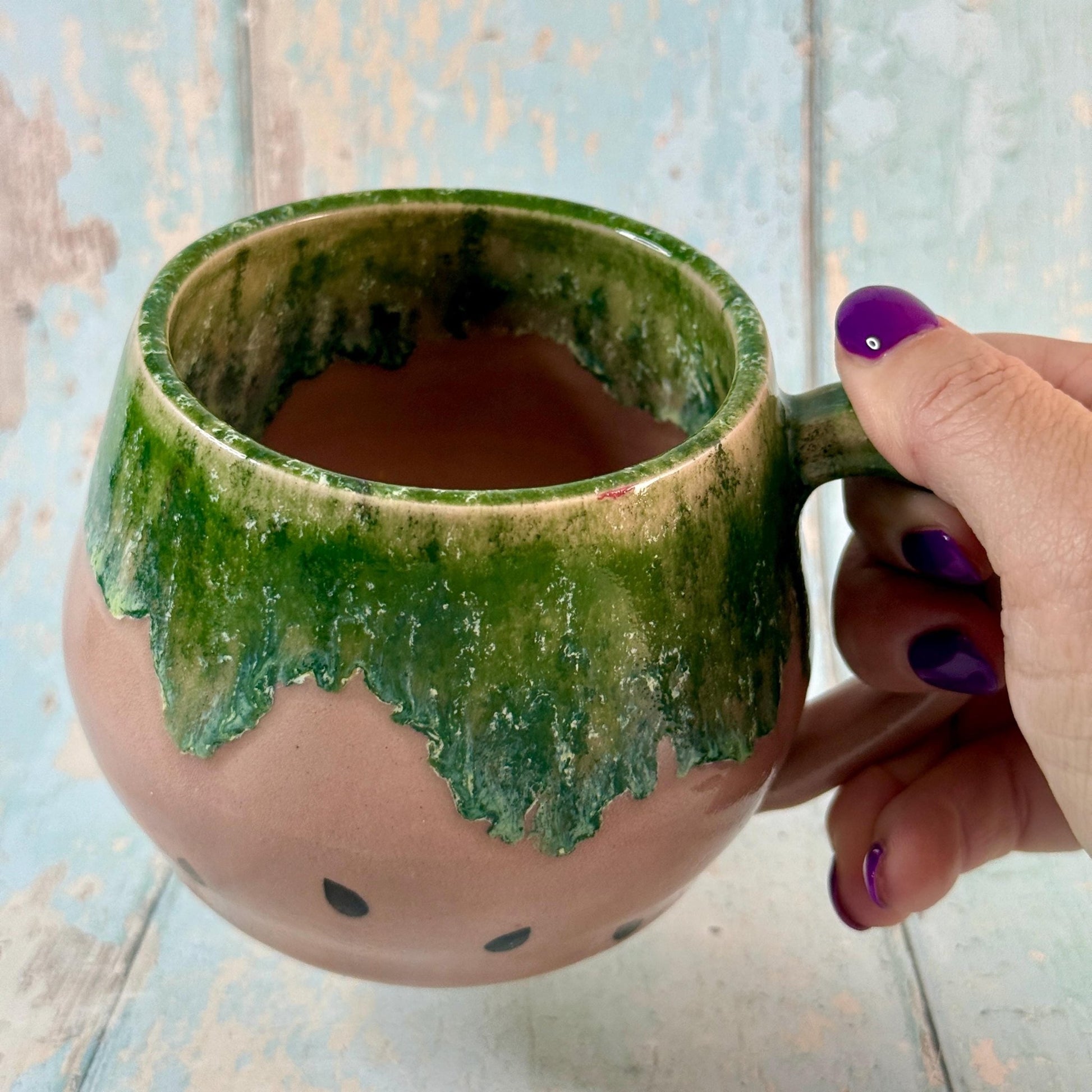 Ceramic Watermelon Mug, Large Pink and Green Cup - FJD Ceramics
