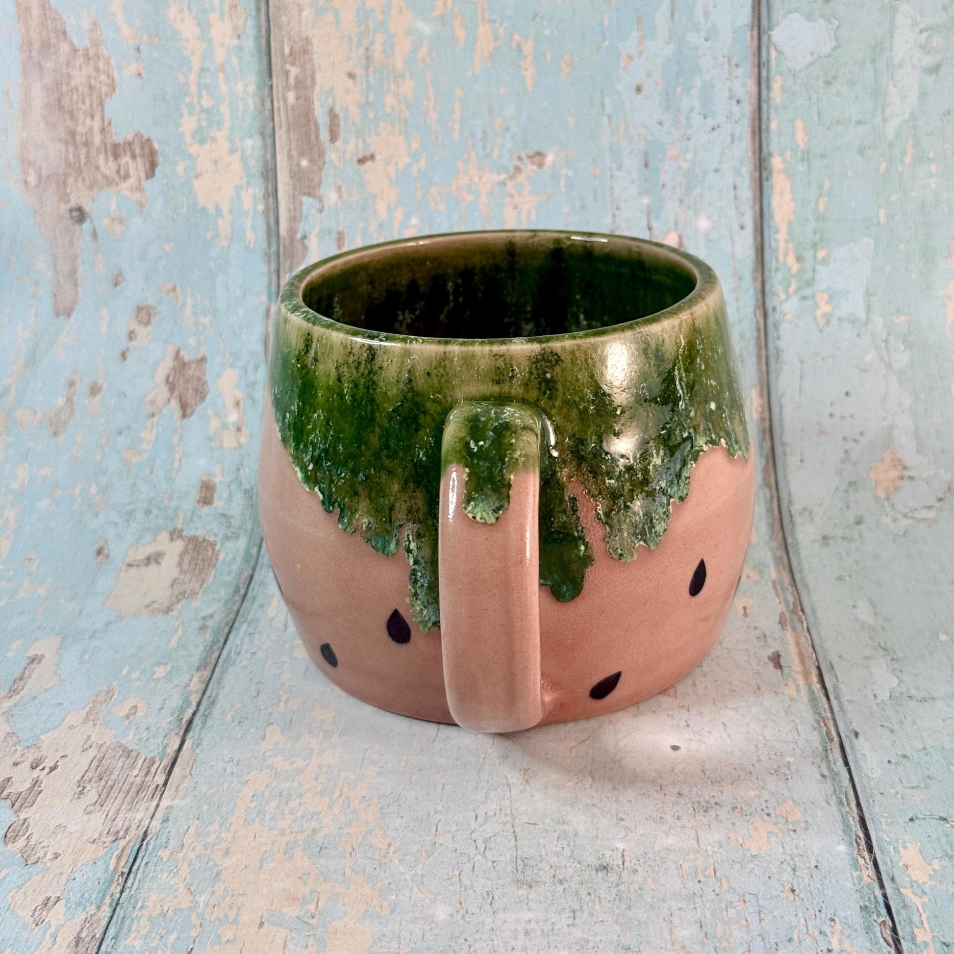 Ceramic Watermelon Mug, Large Pink and Green Cup - FJD Ceramics