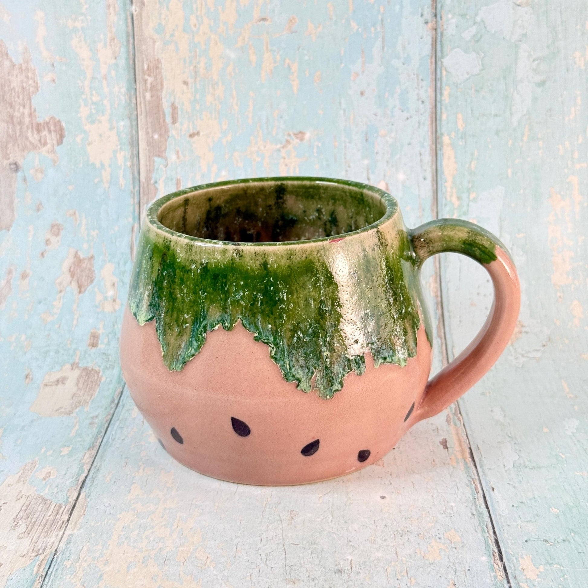 Ceramic Watermelon Mug, Large Pink and Green Cup - FJD Ceramics