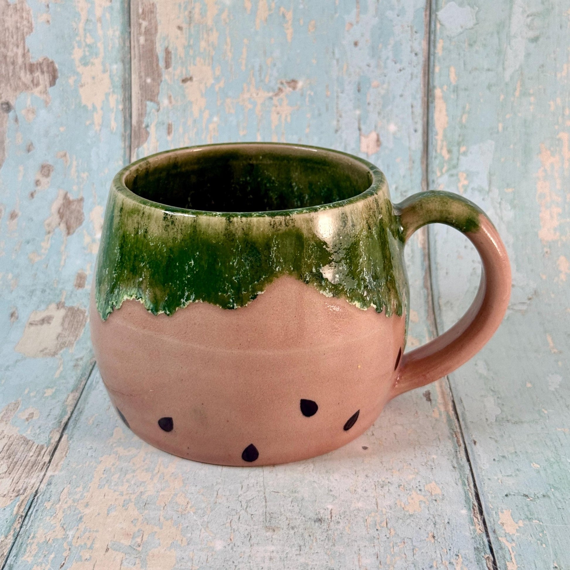 Ceramic Watermelon Mug, Large Pink and Green Cup - FJD Ceramics