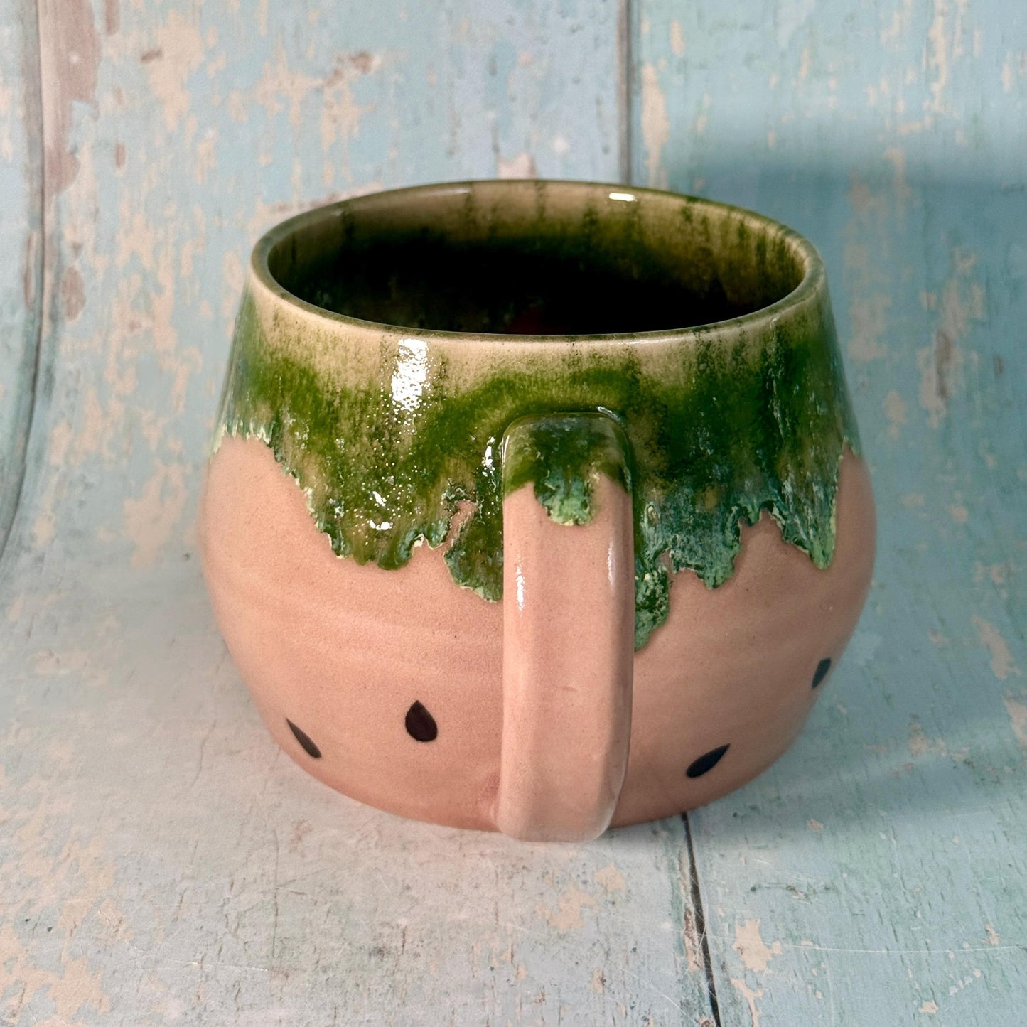 Ceramic Watermelon Mug, Large Pink and Green Cup - Second - FJD Ceramics