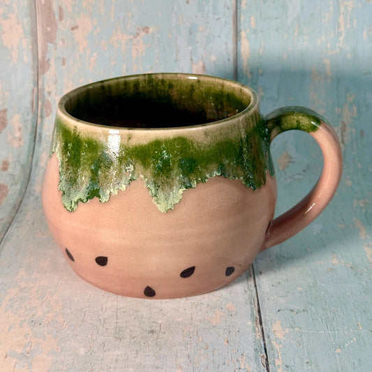 Ceramic Watermelon Mug, Large Pink and Green Cup - Second - FJD Ceramics