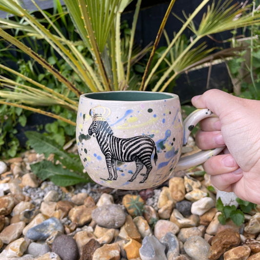 Colorful Royal Zebra Mug, Large Ceramic Cup - FJD Ceramics