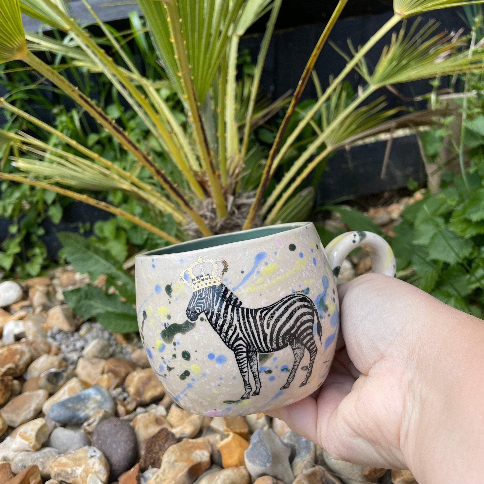 Colorful Royal Zebra Mug, Large Ceramic Cup - FJD Ceramics