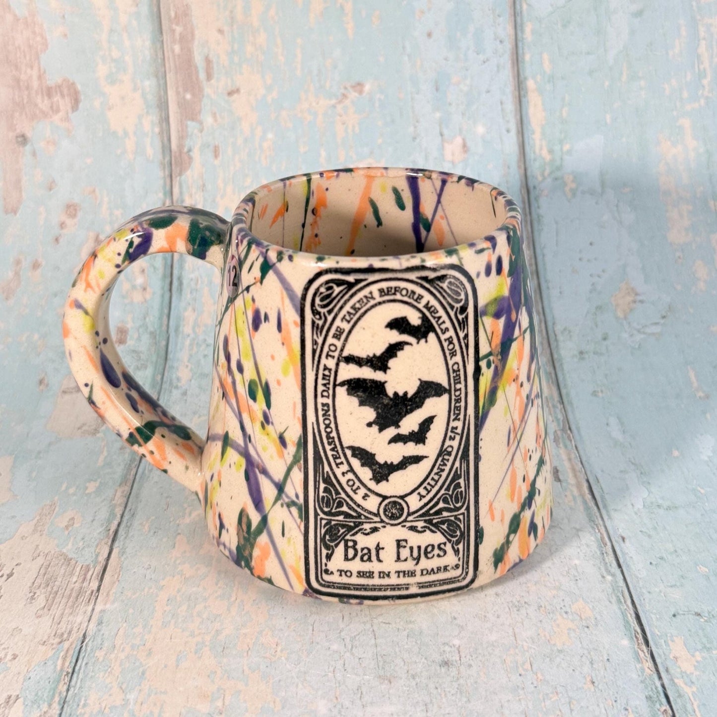 Colourful 'Bat Eyes" Witch Label Mug, Halloween Spooky Season Cup - FJD Ceramics