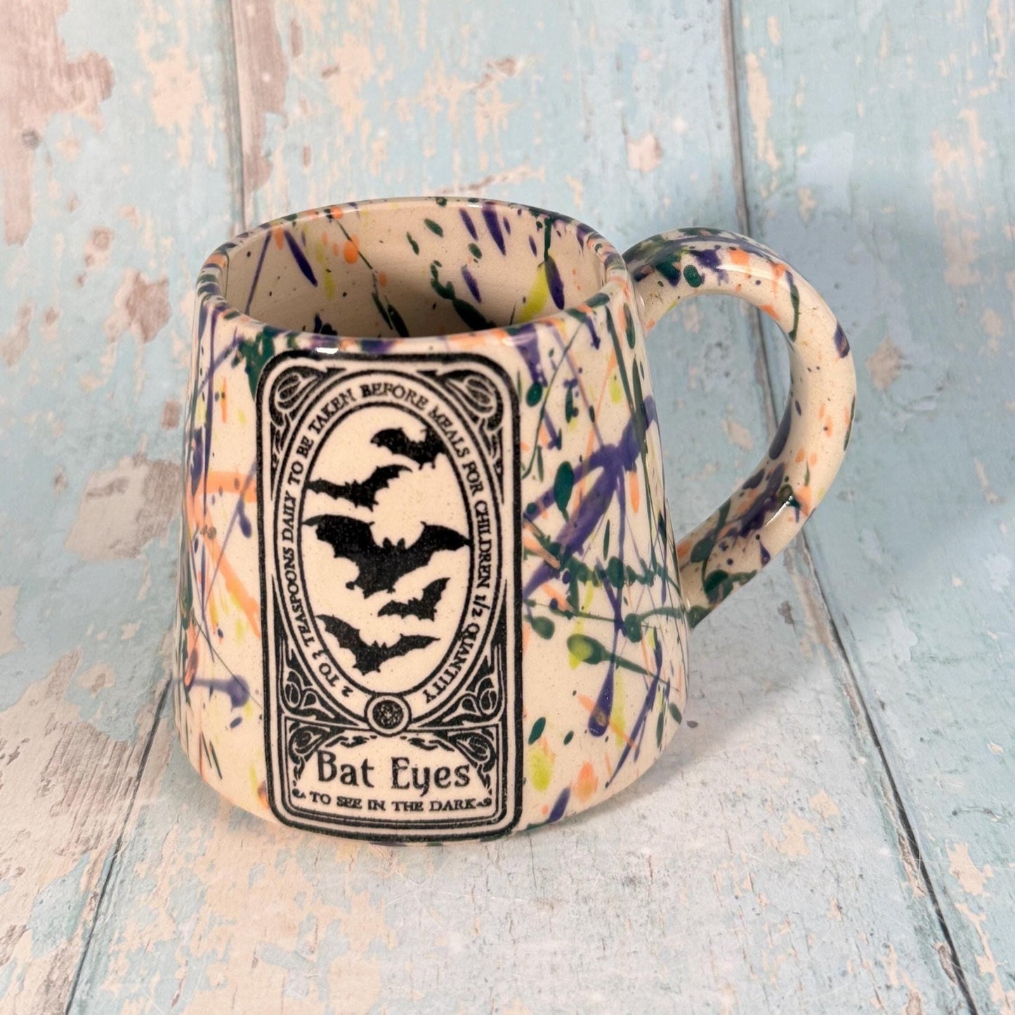 Colourful 'Bat Eyes" Witch Label Mug, Halloween Spooky Season Cup - FJD Ceramics