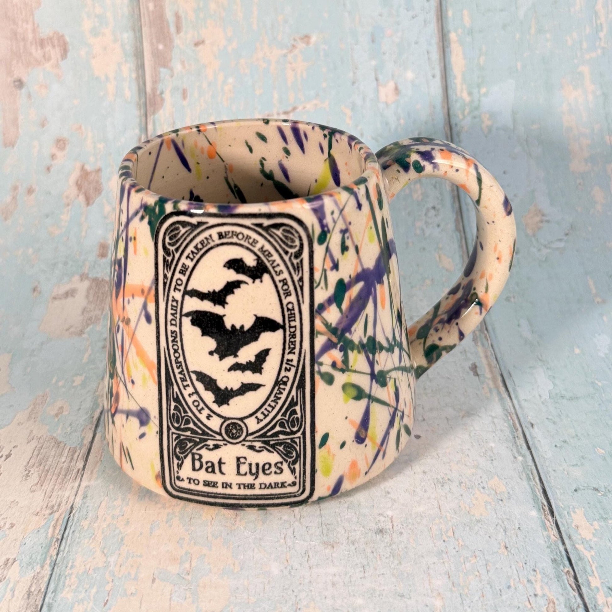 Colourful 'Bat Eyes" Witch Label Mug, Halloween Spooky Season Cup - FJD Ceramics