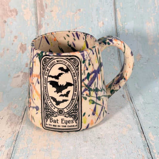 Colourful 'Bat Eyes" Witch Label Mug, Halloween Spooky Season Cup - FJD Ceramics