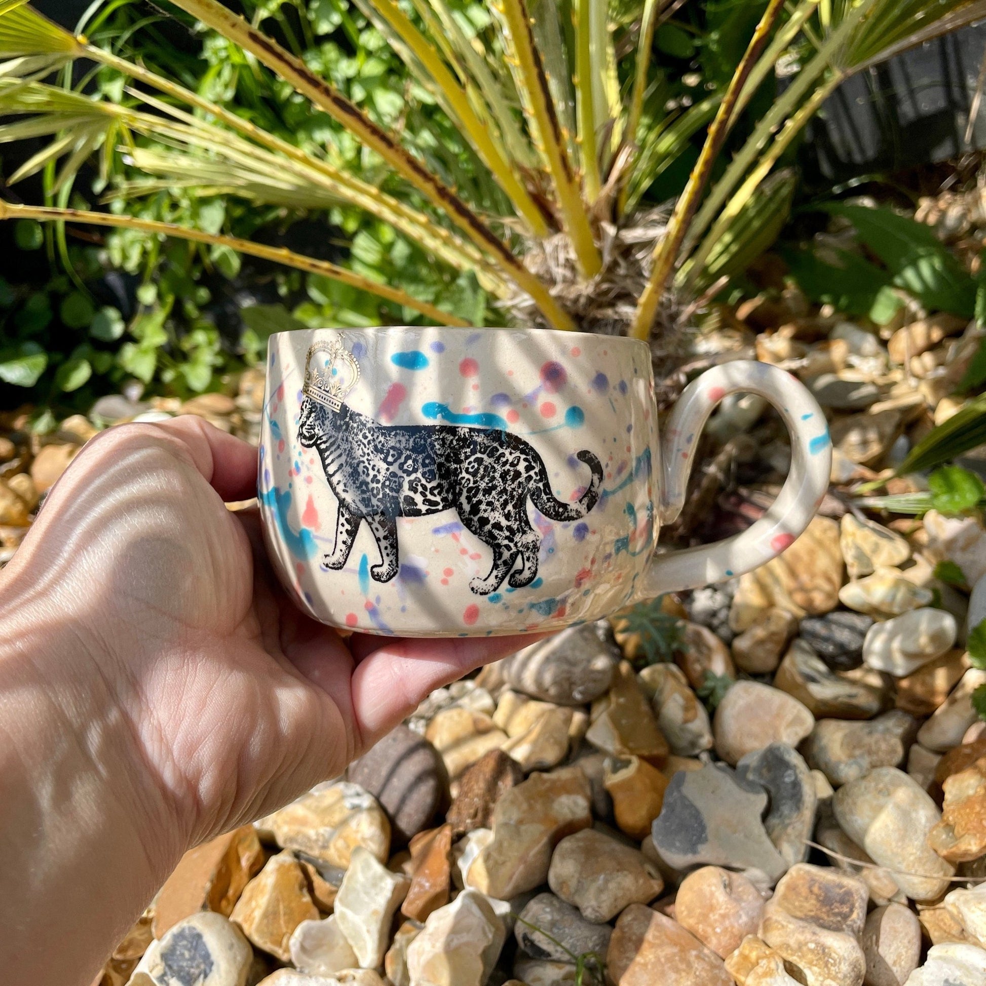 Colourful Leopard Mug, Large Ceramic Cup - FJD Ceramics