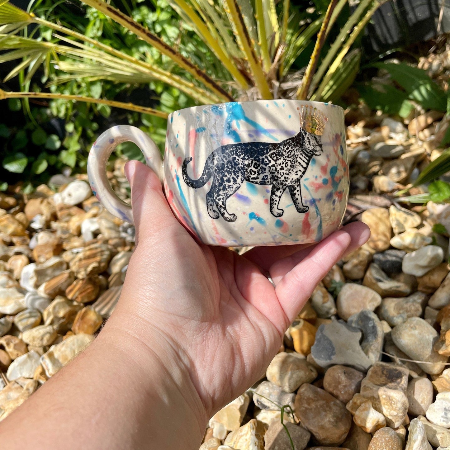 Colourful Leopard Mug, Large Ceramic Cup - FJD Ceramics