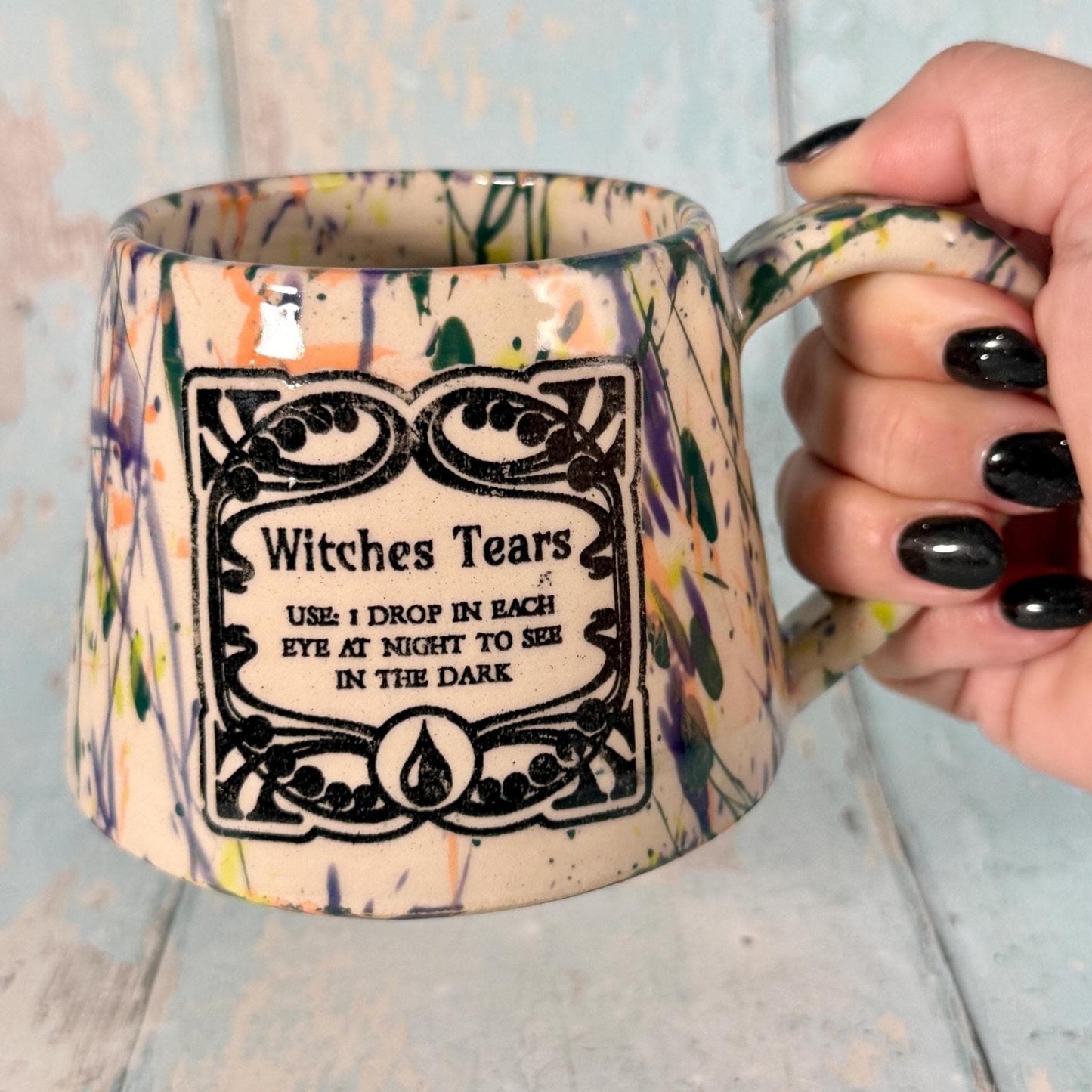 Colourful 'Witches Tears" Label Mug Halloween Spooky Season Cup - FJD Ceramics