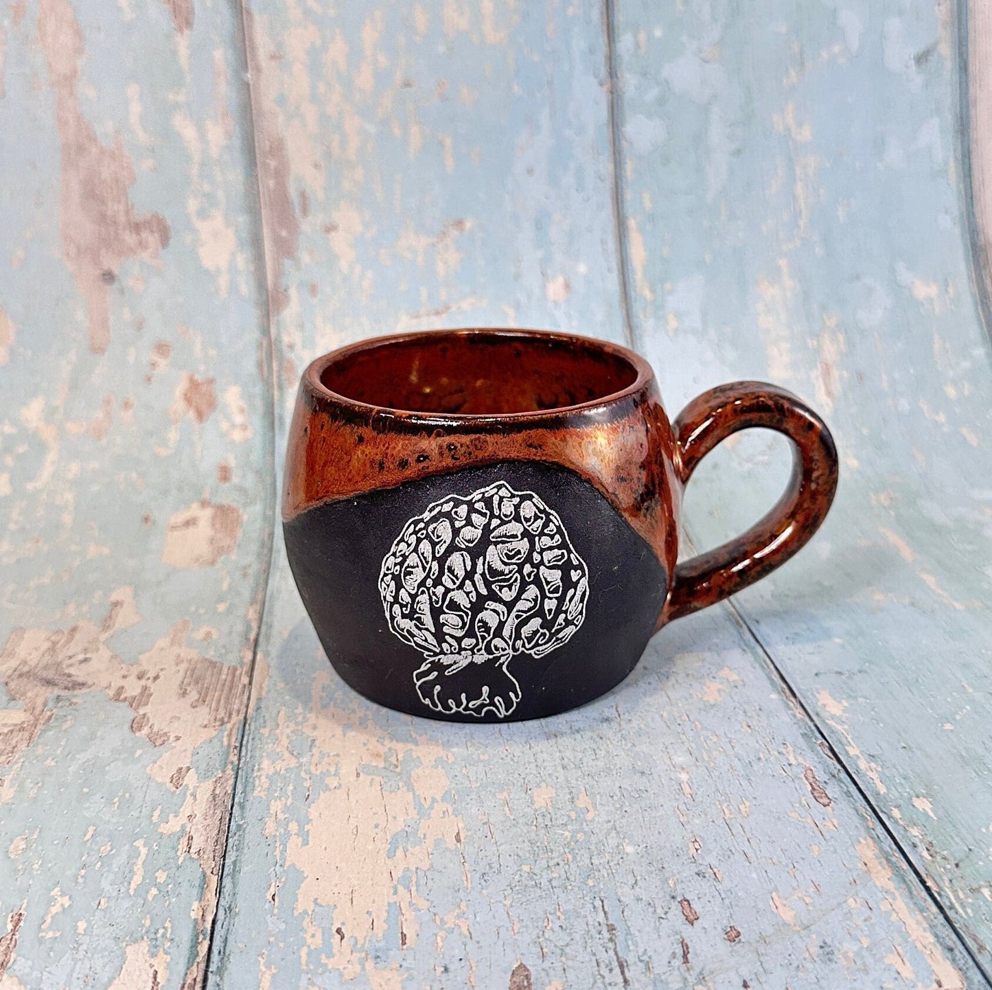 Copper Black Mushroom Mug, Large Fungi Ceramic Cup - FJD Ceramics