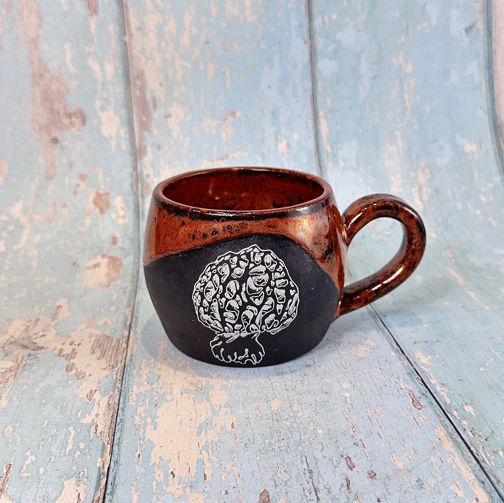 Copper Black Mushroom Mug, Large Fungi Ceramic Cup - FJD Ceramics