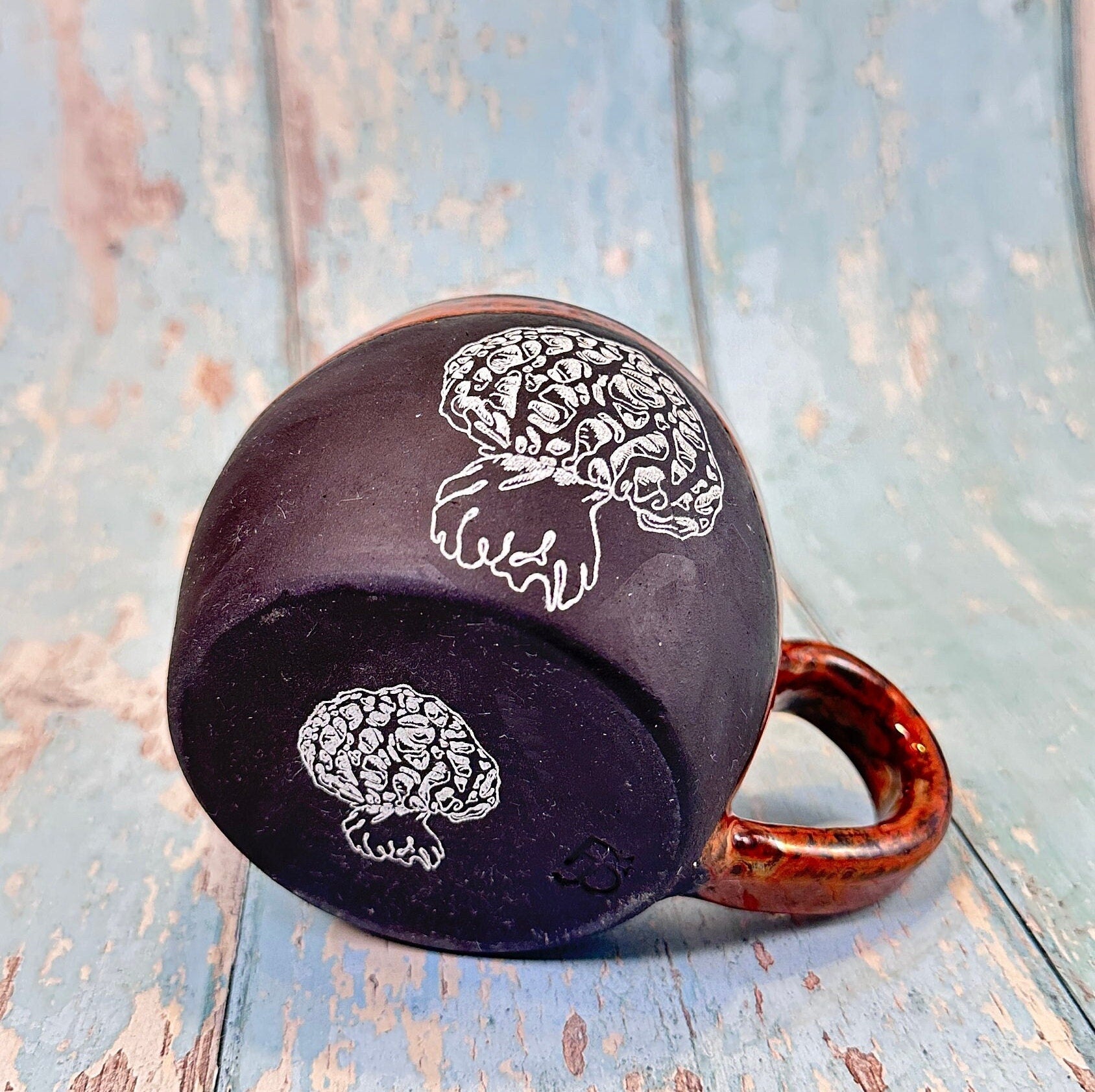 Copper Black Mushroom Mug, Large Fungi Ceramic Cup - FJD Ceramics