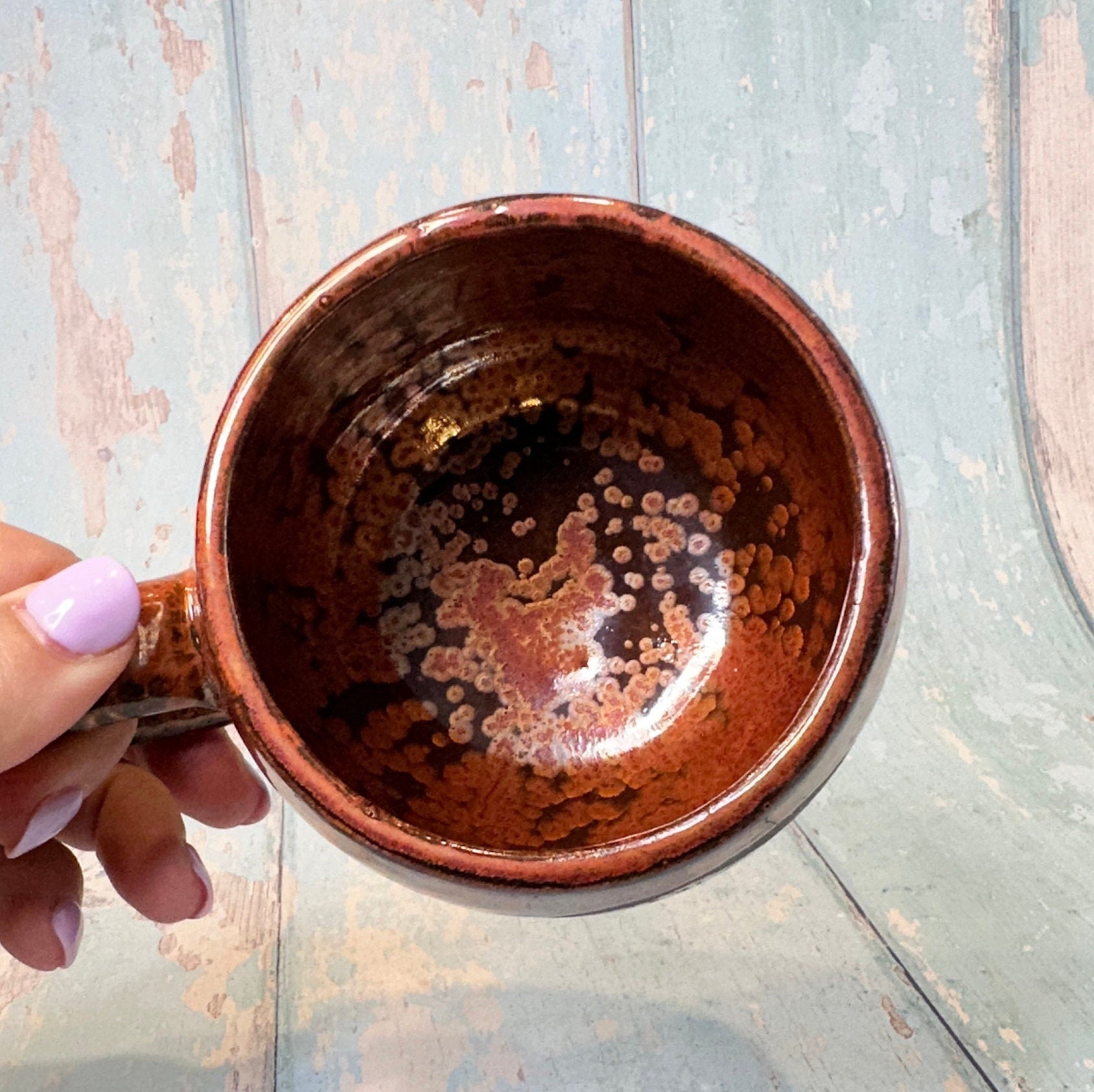 Copper Black Mushroom Mug, Large Fungi Ceramic Cup - FJD Ceramics