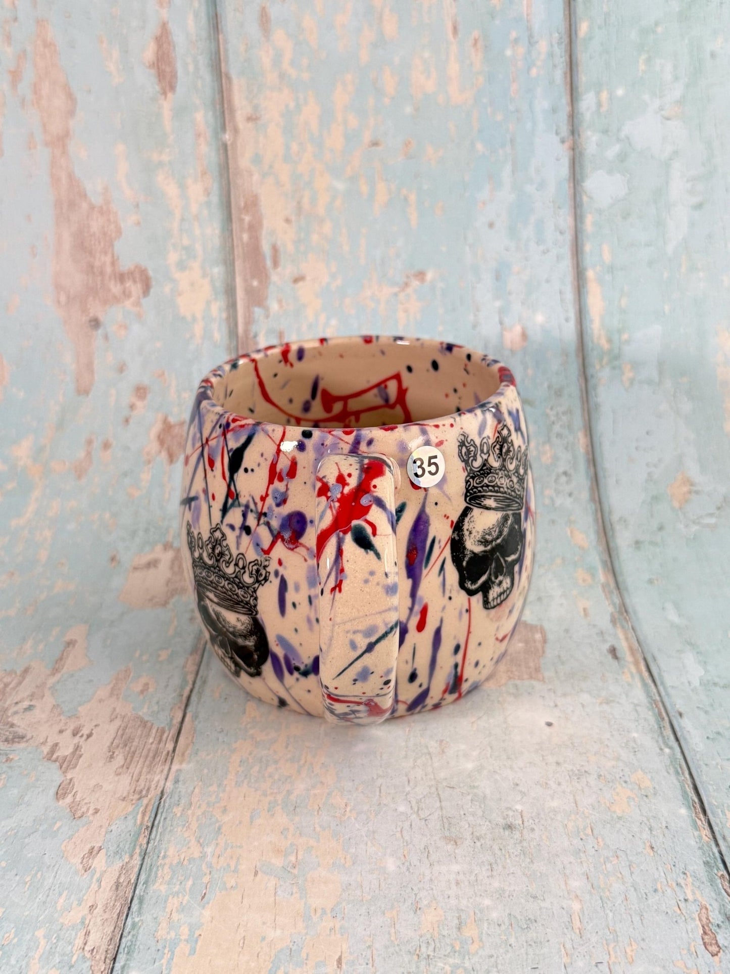 Crowned Skull Mug, Purple and Red, Handmade Ceramic Cup - FJD Ceramics