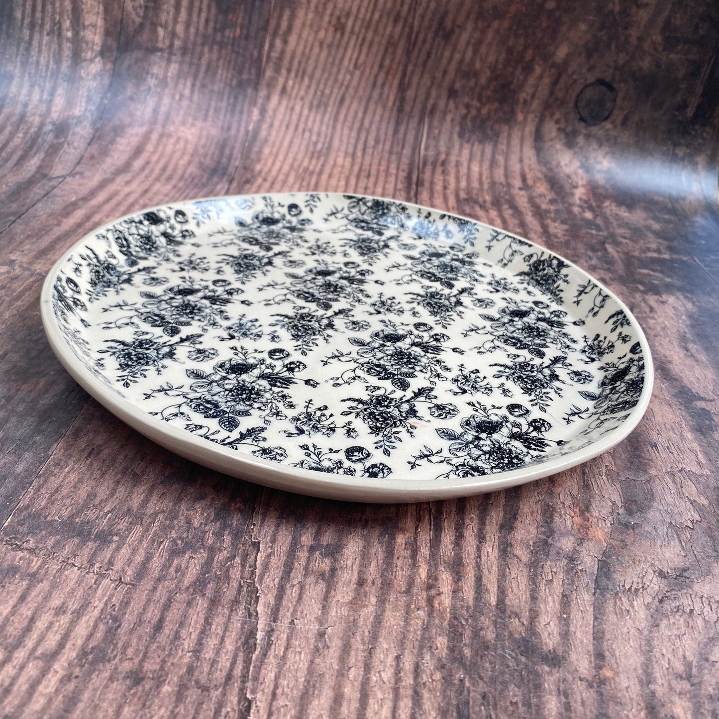 Large black and White Floral Platter