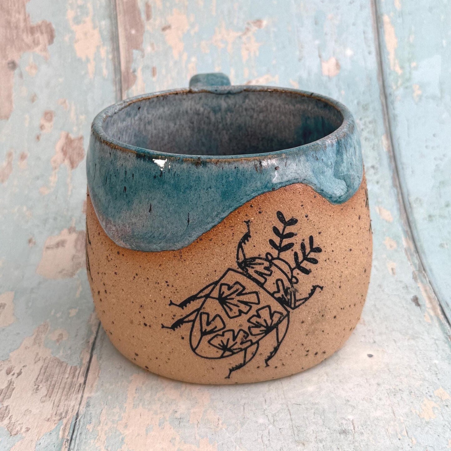 Turquoise Beetle Mug, Large Ceramic Cup