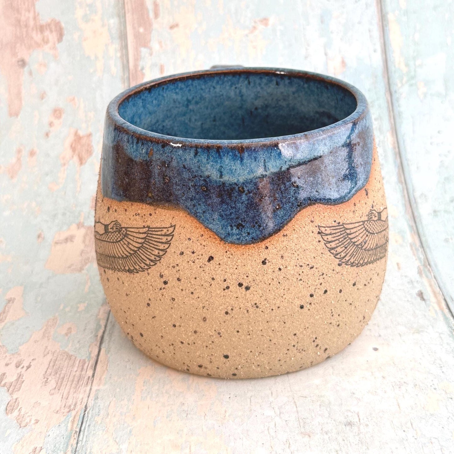 Blue Egyptian Isis Goddess  Mug, Large Flower Ceramic Cup