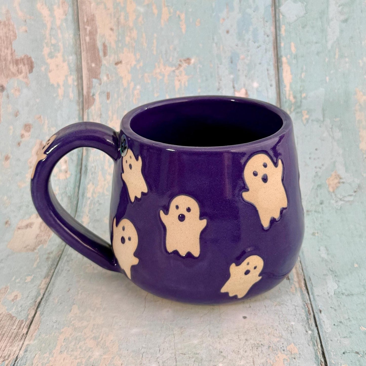 Purple Ghost Mug, Handmade Ceramic Cup, Spooky Halloween Mug