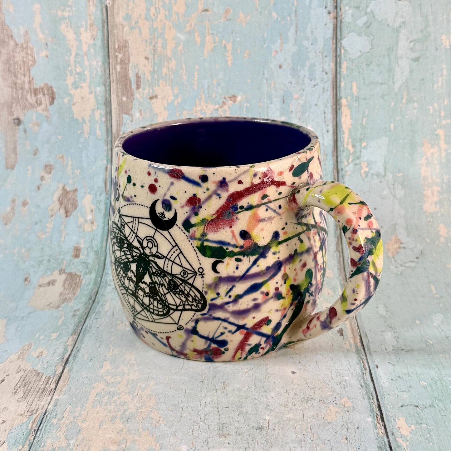 Dark Purple Moth Mug, Handmade Ceramic Cup