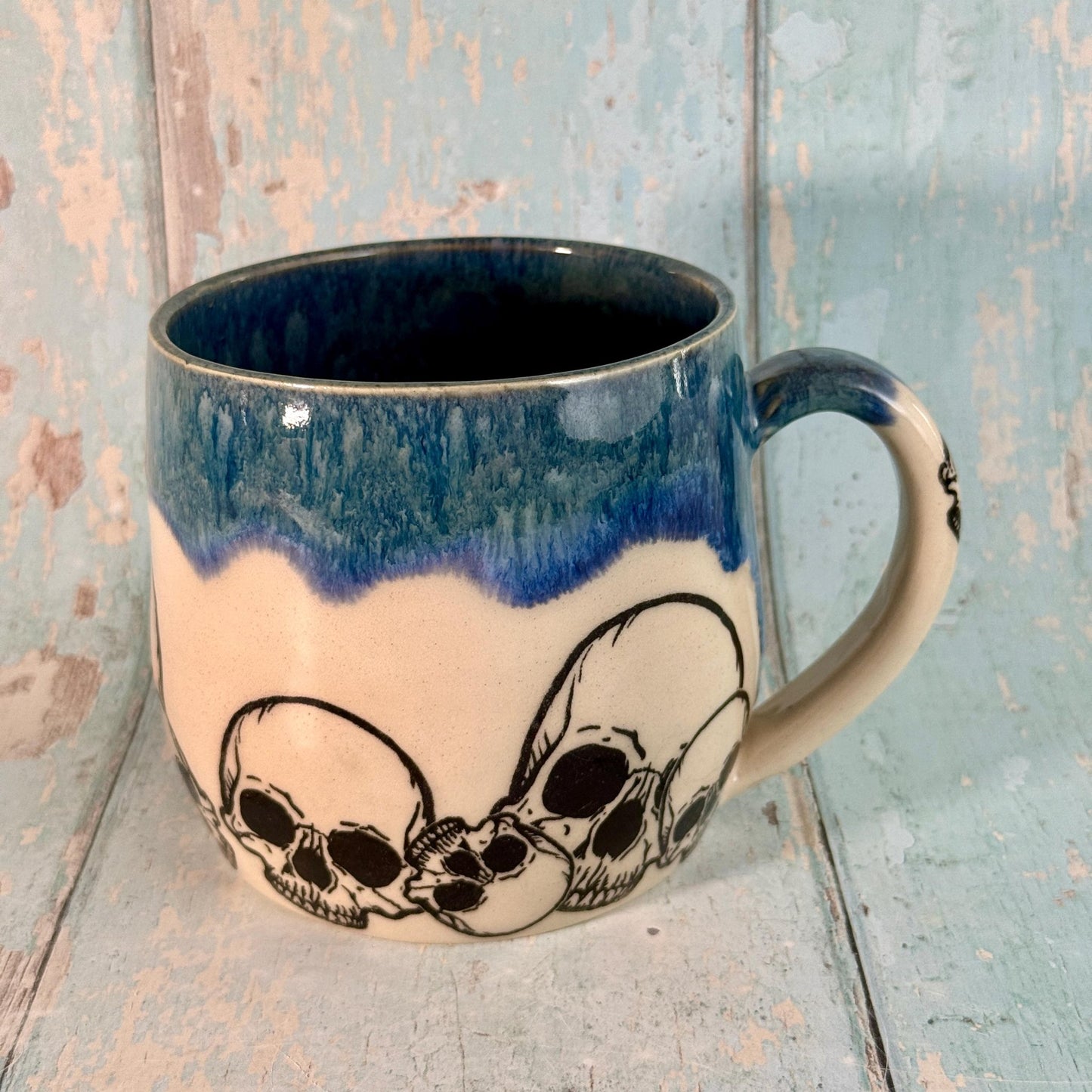 Dark Blue Skull Mug, Large Ceramic Cup - FJD Ceramics