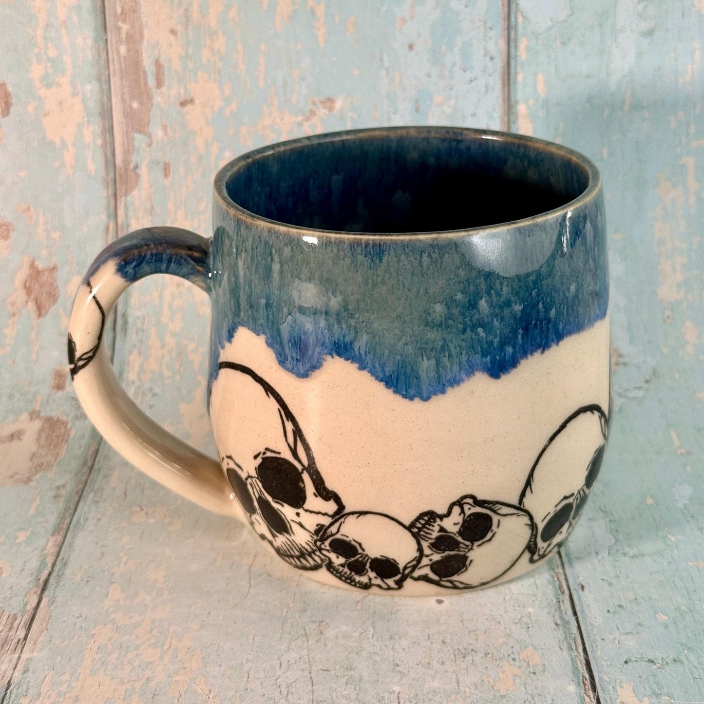 Dark Blue Skull Mug, Large Ceramic Cup - FJD Ceramics