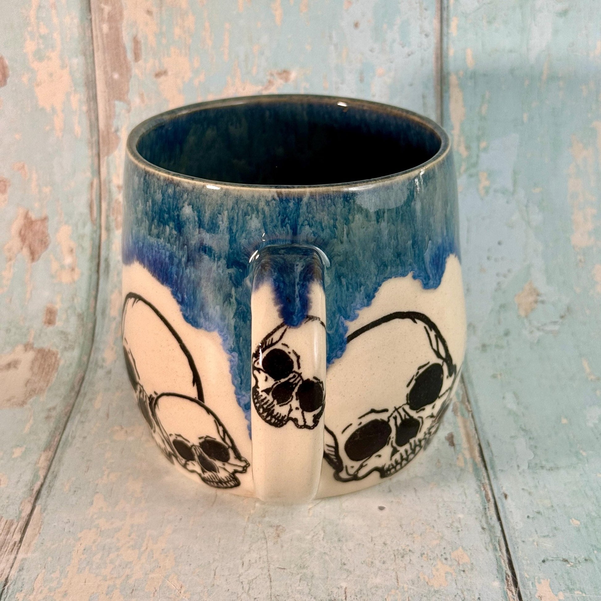 Dark Blue Skull Mug, Large Ceramic Cup - FJD Ceramics