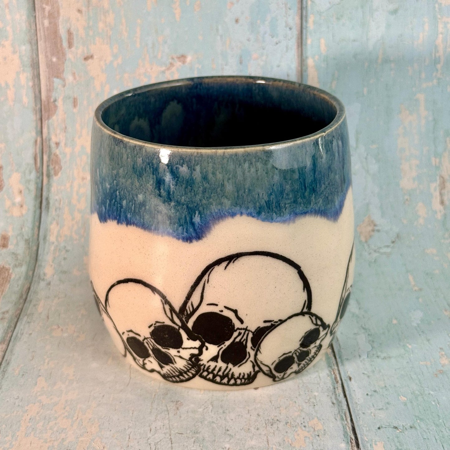 Dark Blue Skull Mug, Large Ceramic Cup - FJD Ceramics