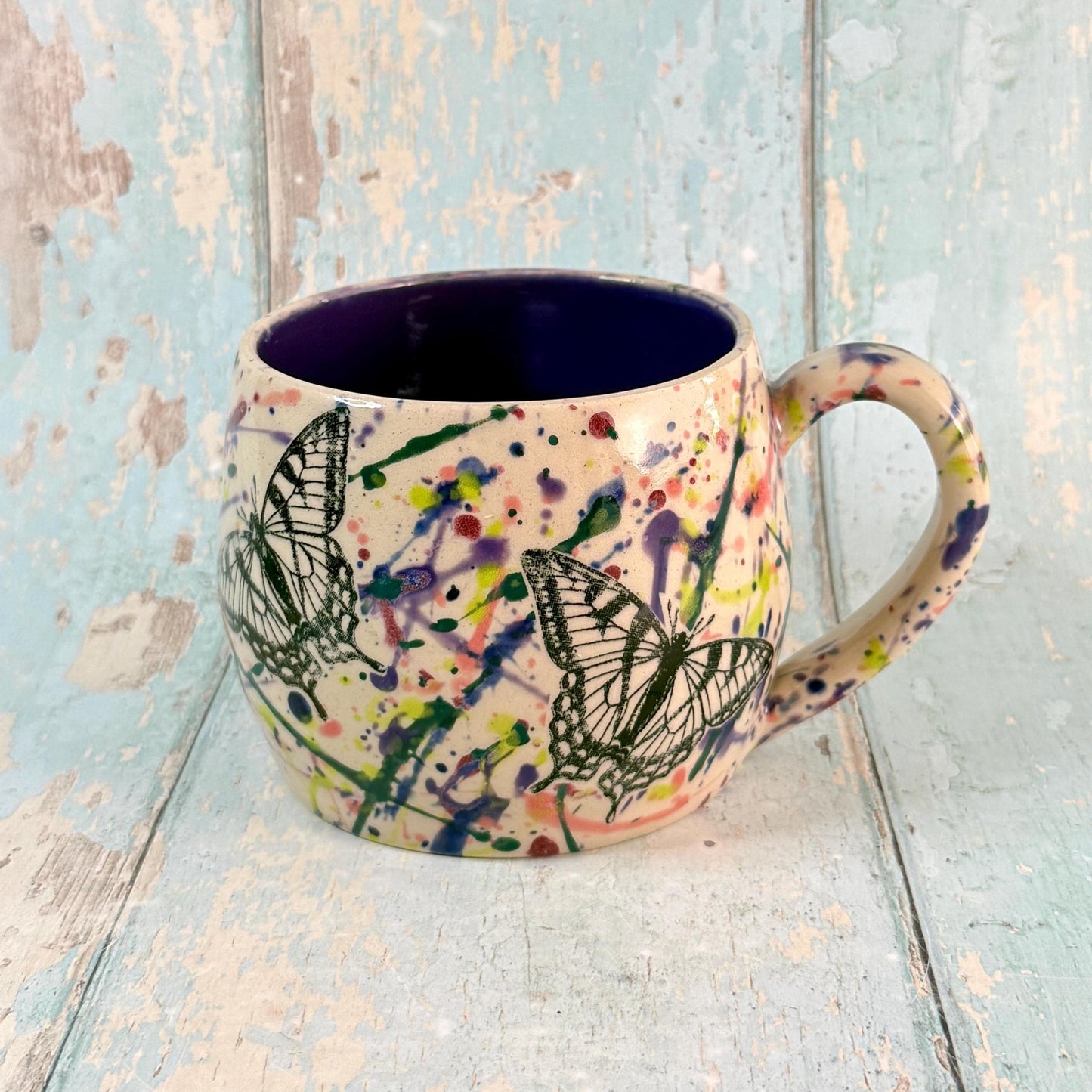 Dark Purple Handmade Butterfly Mug, Large Ceramic Cup - FJD Ceramics
