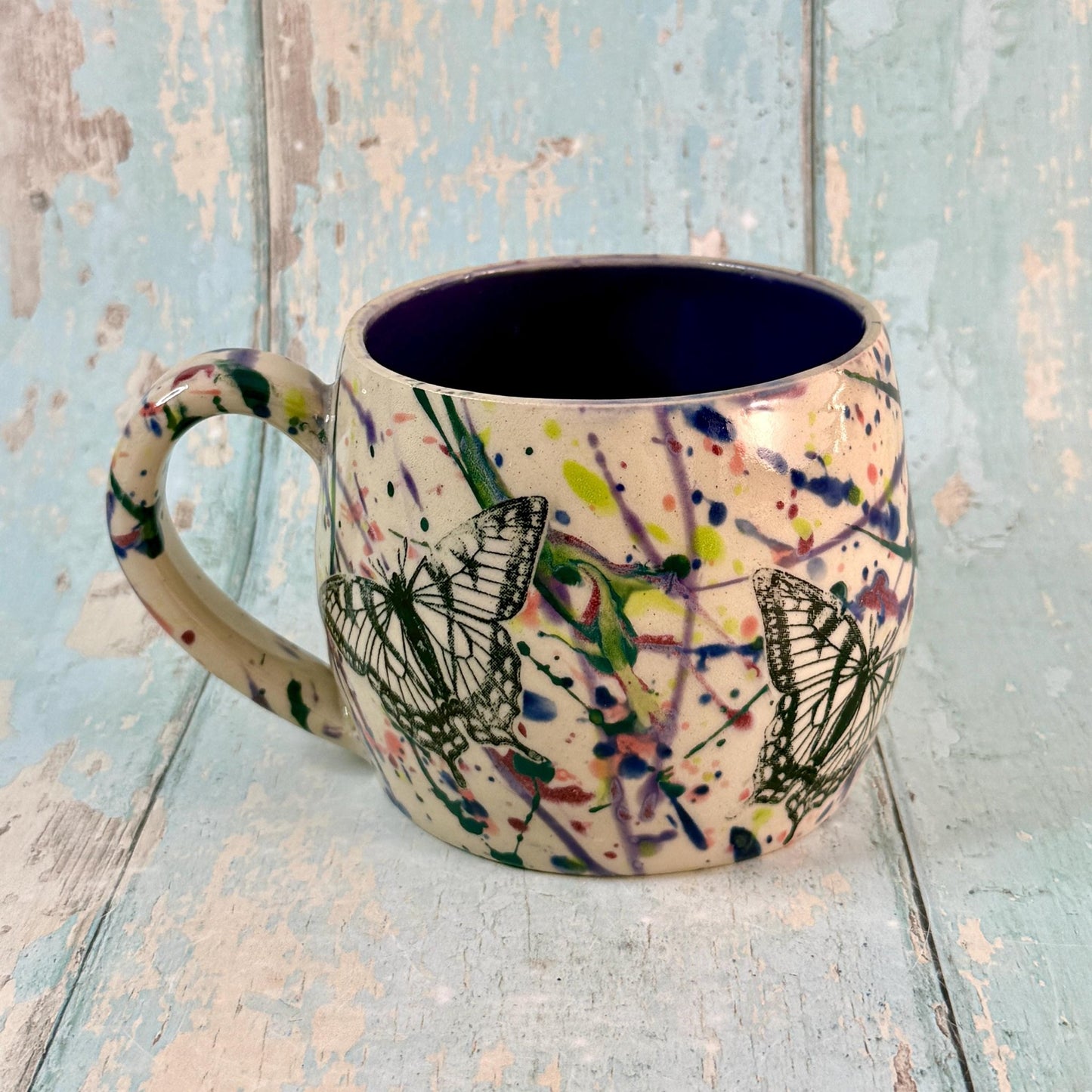 Dark Purple Handmade Butterfly Mug, Large Ceramic Cup - FJD Ceramics