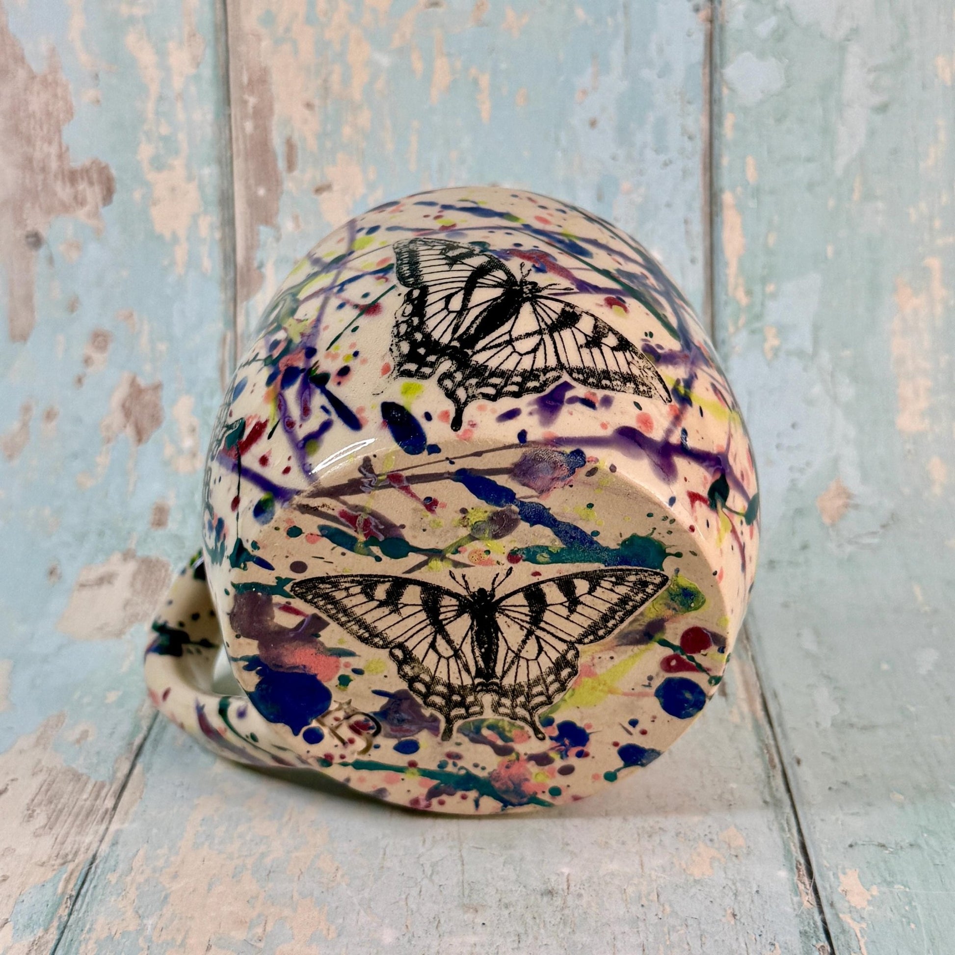 Dark Purple Handmade Butterfly Mug, Large Ceramic Cup - FJD Ceramics