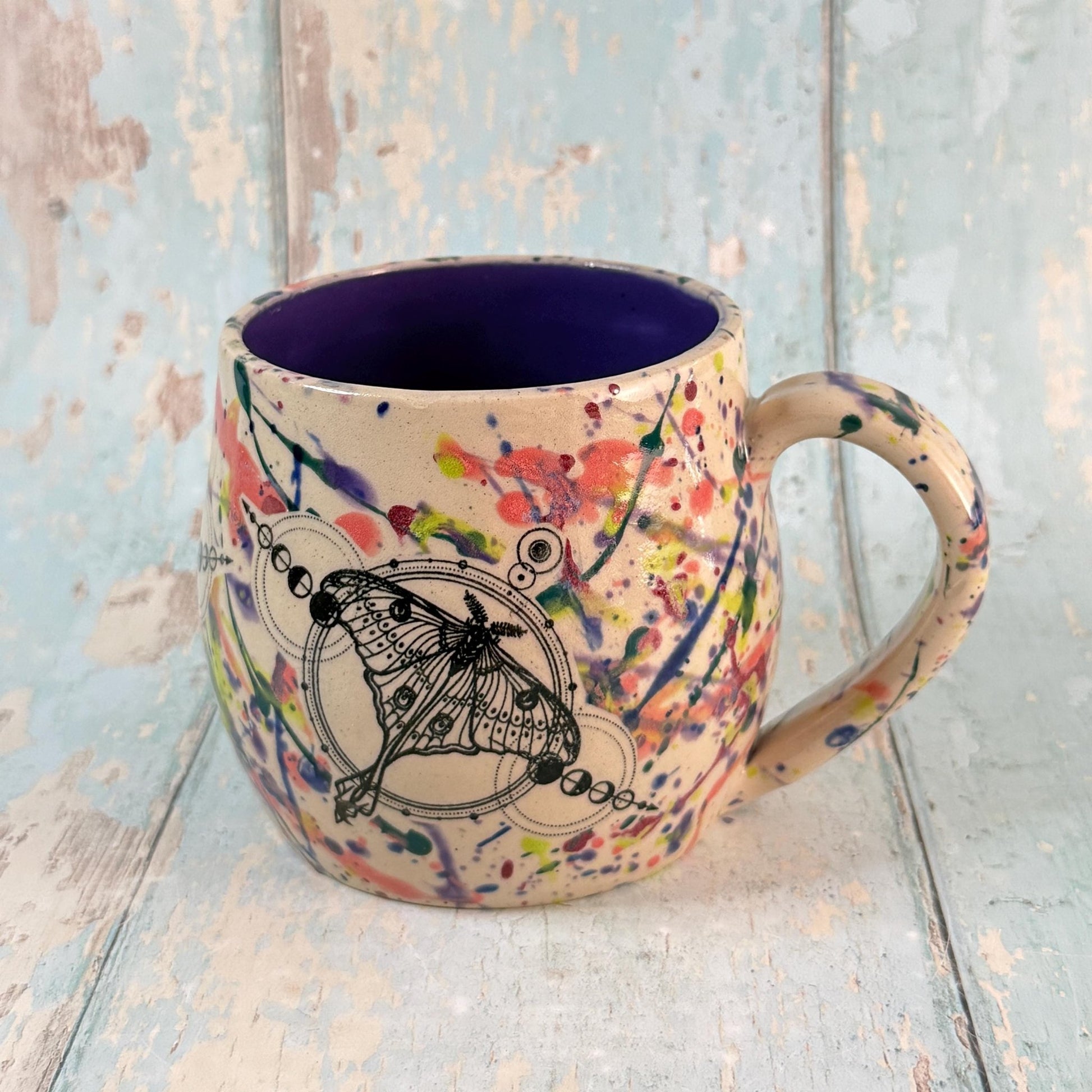 Dark Purple Luna Moth Mug, Large Ceramic Cup - FJD Ceramics