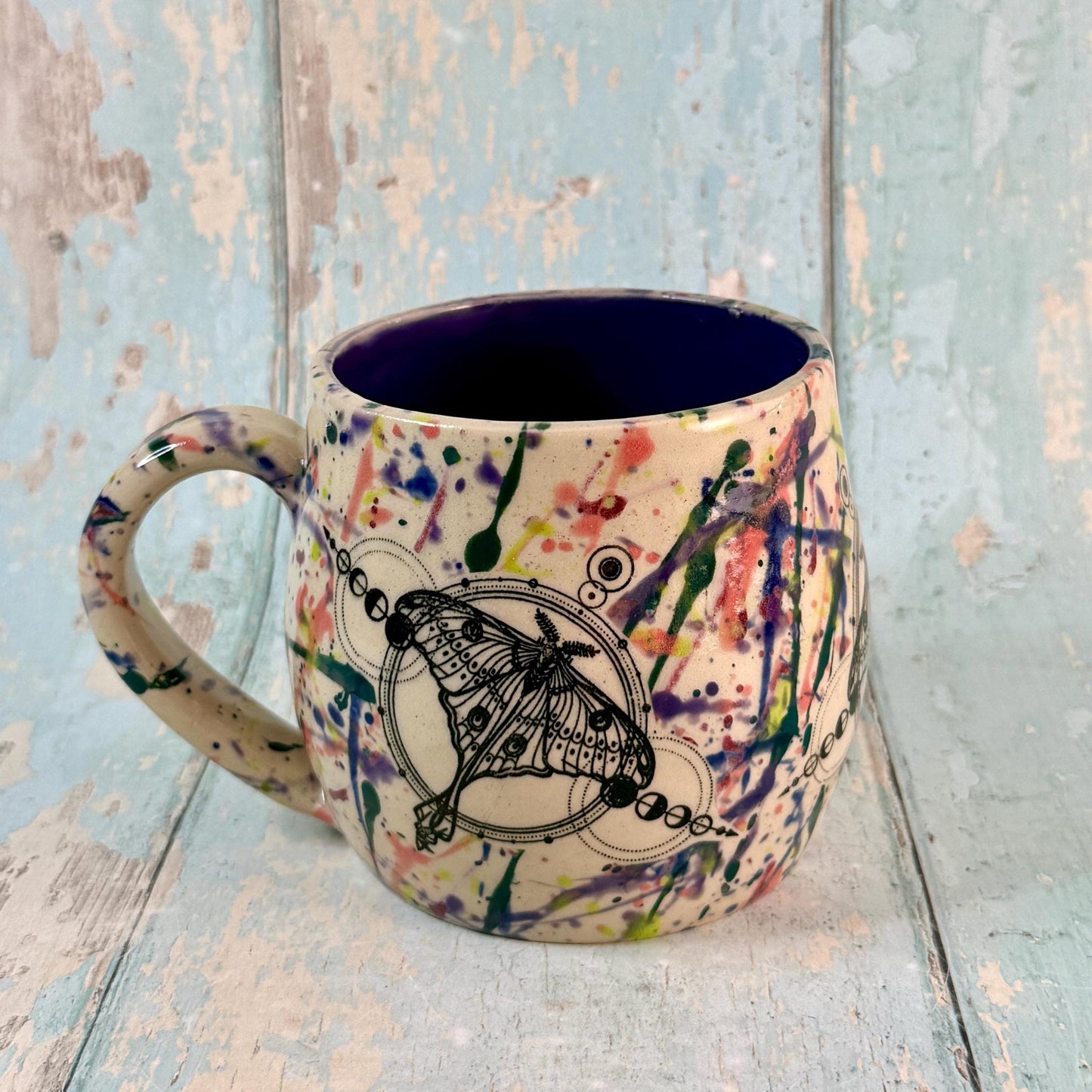 Dark Purple Luna Moth Mug, Large Ceramic Cup - FJD Ceramics