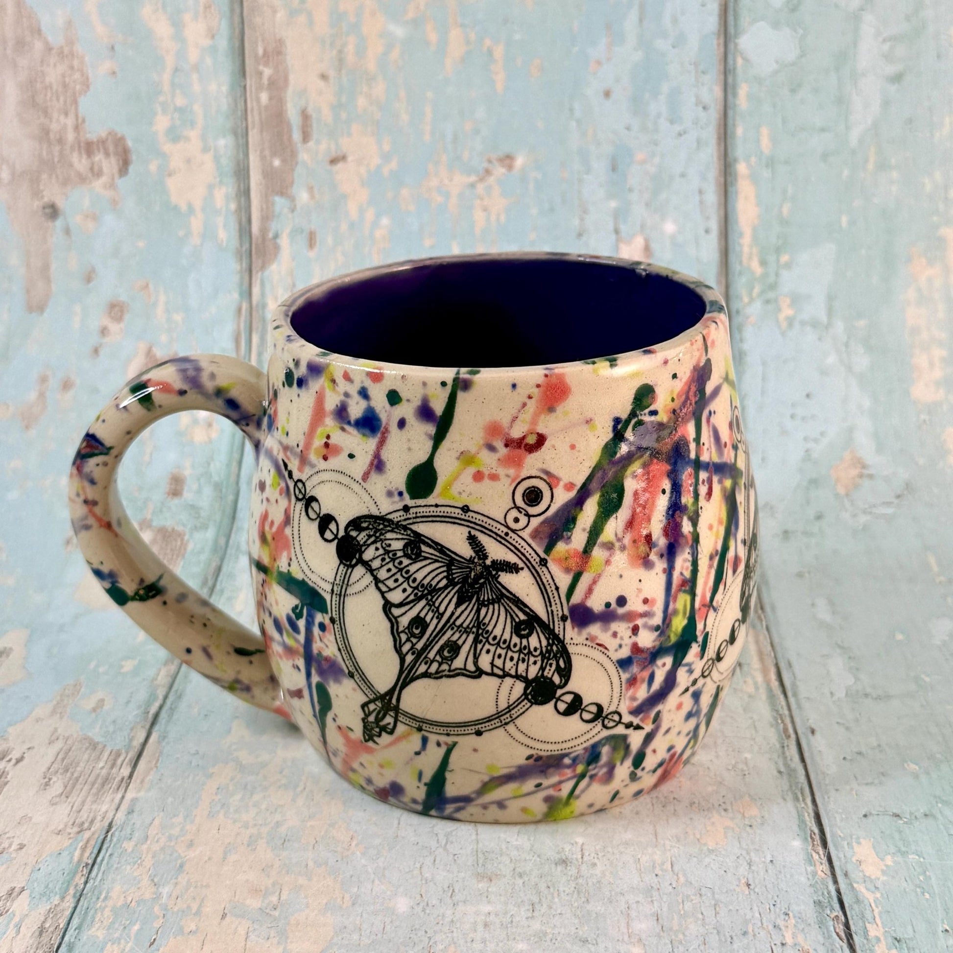 Dark Purple Luna Moth Mug, Large Ceramic Cup - FJD Ceramics
