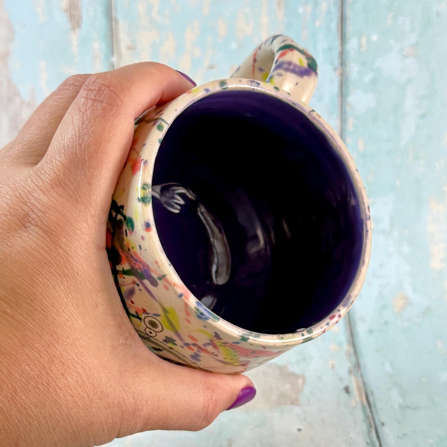 Dark Purple Luna Moth Mug, Large Ceramic Cup - FJD Ceramics