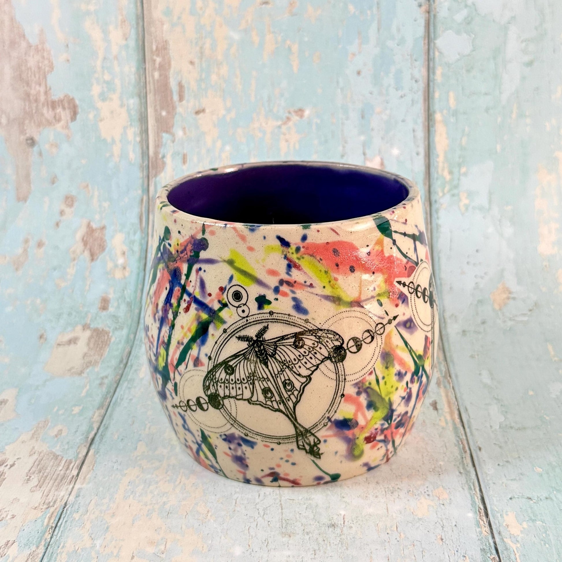Dark Purple Luna Moth Mug, Large Ceramic Cup - FJD Ceramics