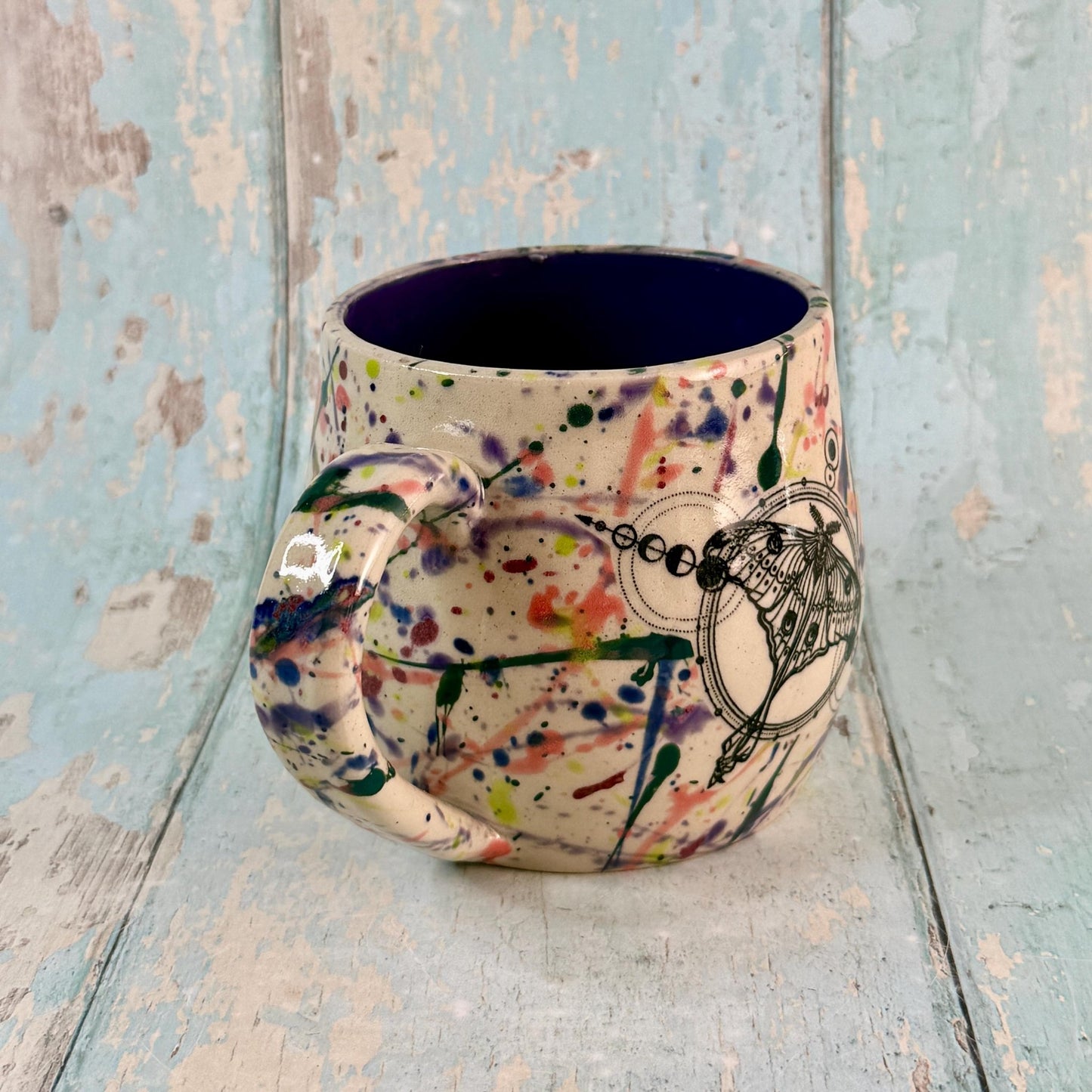 Dark Purple Luna Moth Mug, Large Ceramic Cup - FJD Ceramics