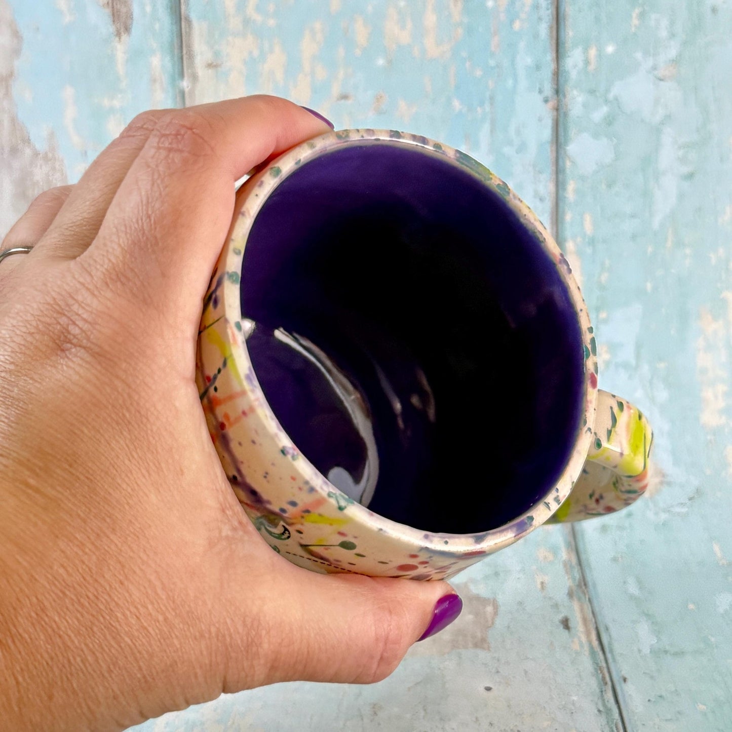 Dark Purple Moth Mug, Handmade Ceramic Cup - FJD Ceramics