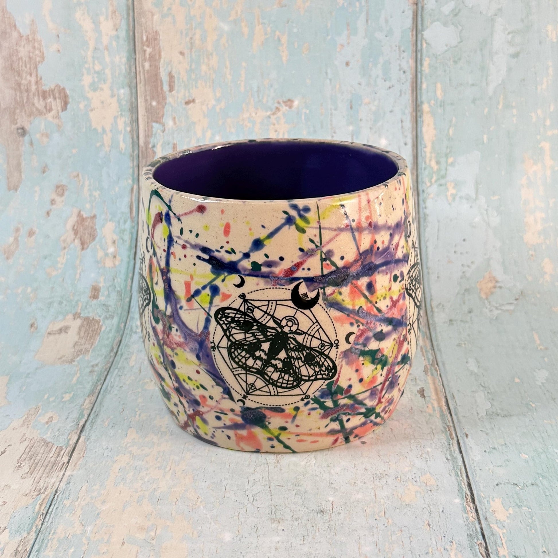 Dark Purple Moth Mug, Handmade Ceramic Cup - FJD Ceramics