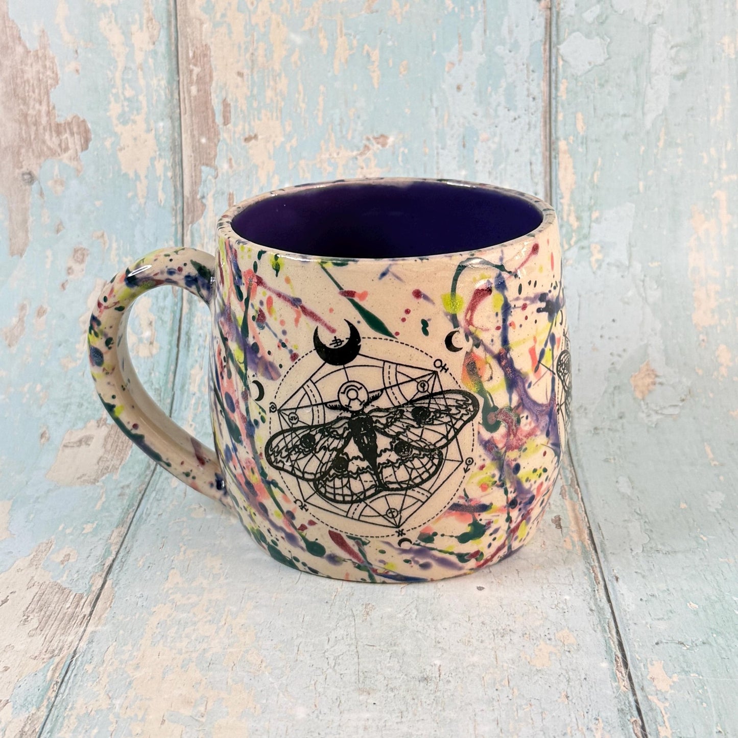 Dark Purple Moth Mug, Handmade Ceramic Cup - FJD Ceramics